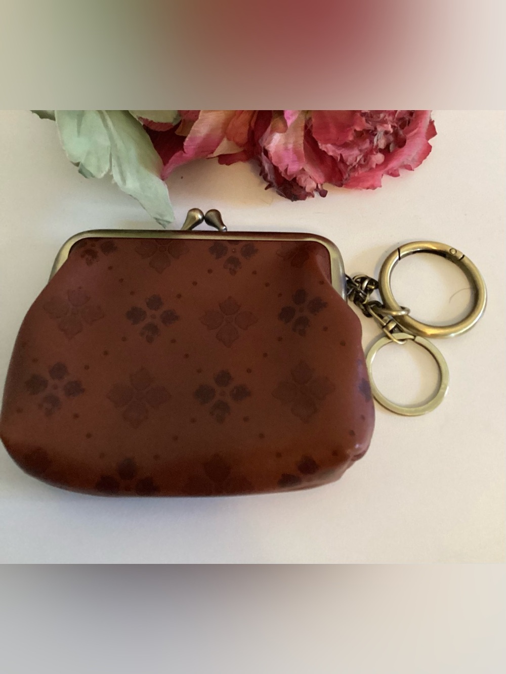 Patricia Nash Floral-Embossed Brown Kiss-Lock Coin Purse